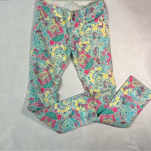 Lilly Pulitzer Worth Skinny Mini Jeans Size 4 Floral Bright Preppy Vacation - Picture 1 of 10
